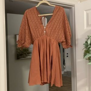 Terra-cotta long sleeve floral embellished dress- SMALL